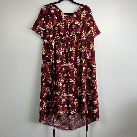 Isabel Maternity Floral Print Short Sleeve Woven Burgundy Dress - XS - NWT - Picture 6 of 9